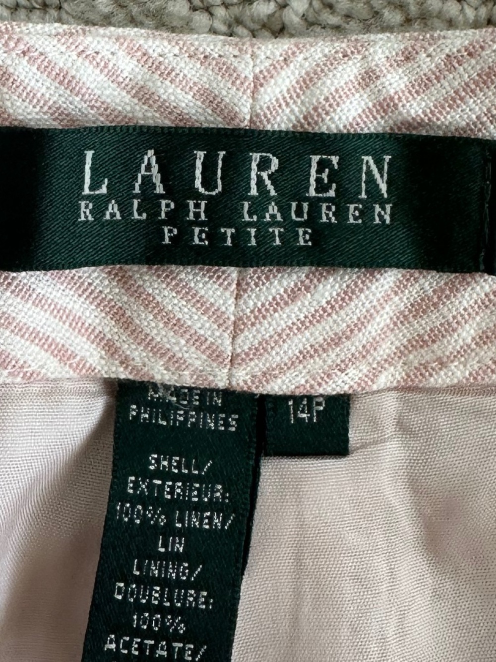 Lauren Ralph Lauren Striped Straight Leg Linen Trousers 14P Lightweight Preppy - Picture 7 of 14